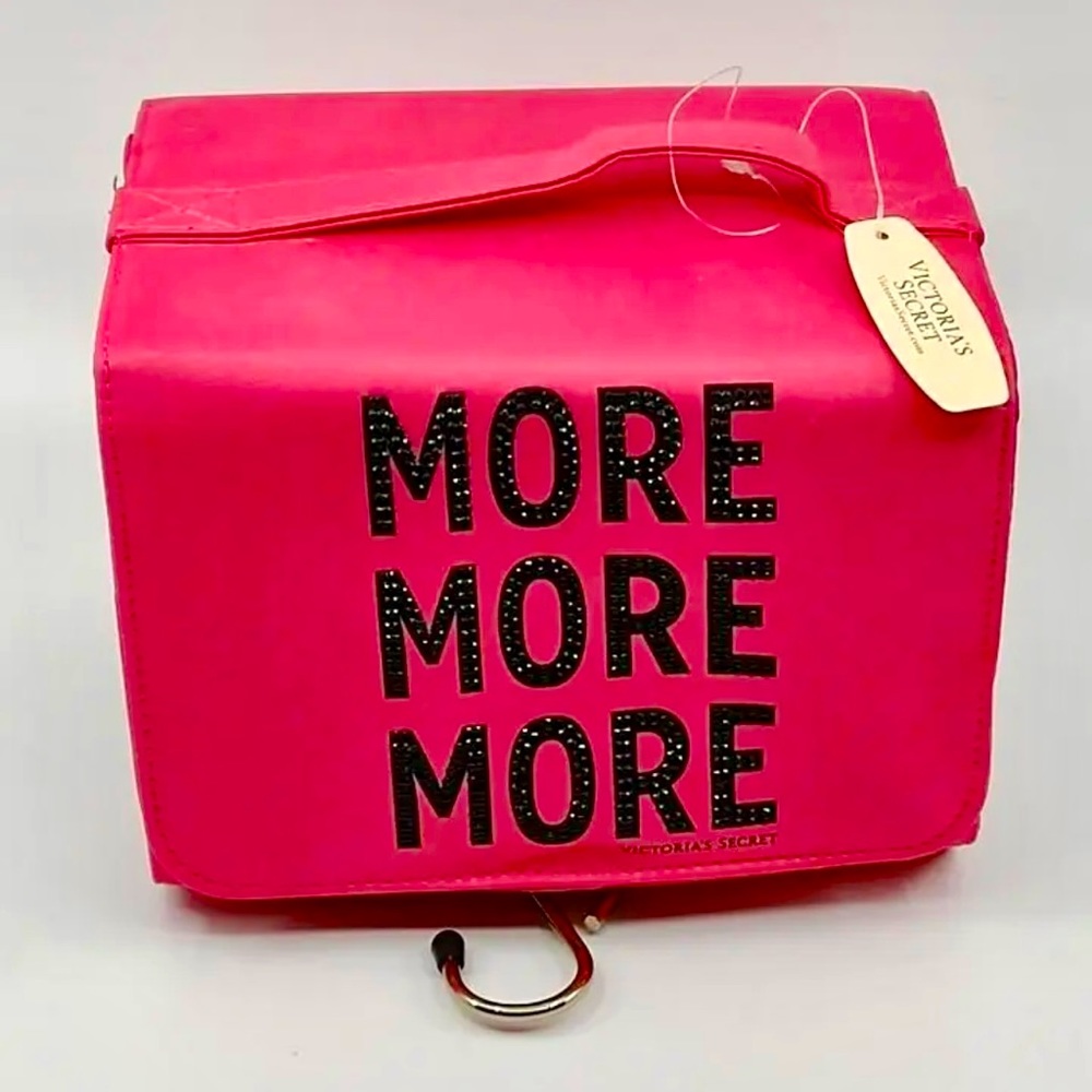 Victoria's Secret Hanging Makeup Case Travel Bag Pink Black Lace